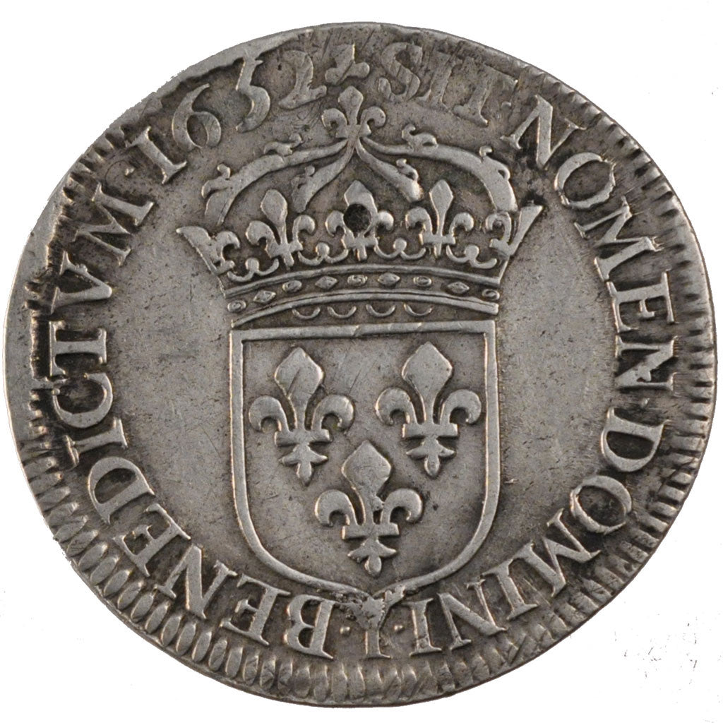 Francia, Louis XIV, 1/2 Écu à la mèche longue, 1/2 Ecu, 1652, Bourges, BB,...