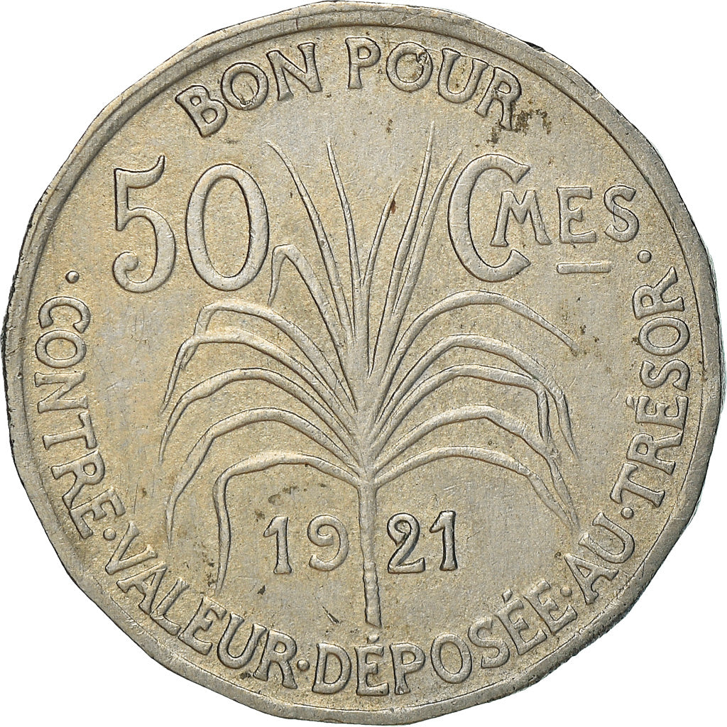 Coin, Guadeloupe, 50 Centimes, 1921, Bon Pour, AU(50-53), Copper-nickel, KM:45