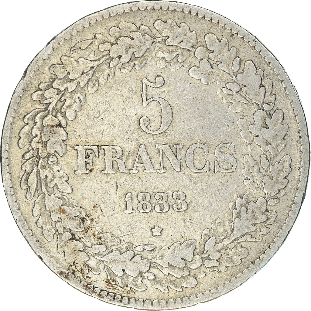 Münze, Belgien, Leopold I, 5 Francs, 5 Frank, 1833, S, Silber, KM:3.1