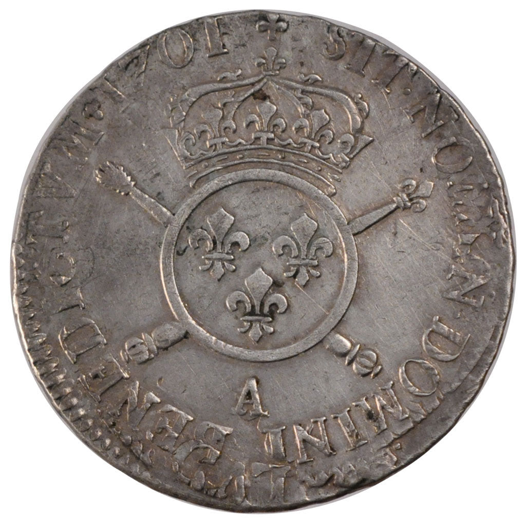 FRANCE, 1/2 Écu aux insignes, 1/2 ECU, 43 Sols, 1701, Paris, KM #325.1, ...