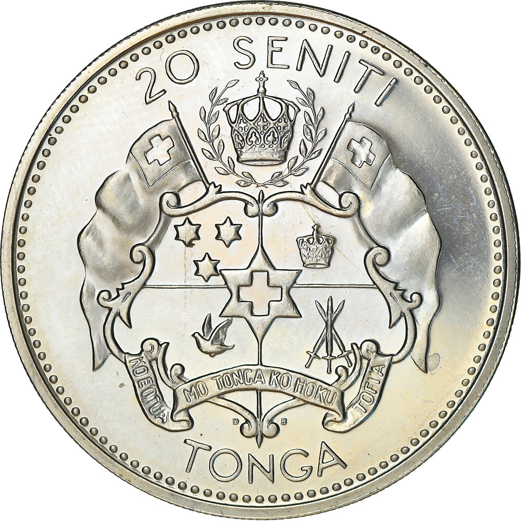 Coin, Tonga, Taufa'ahau Tupou IV, 20 Seniti, 1968, Proof, MS(63), Copper-nickel
