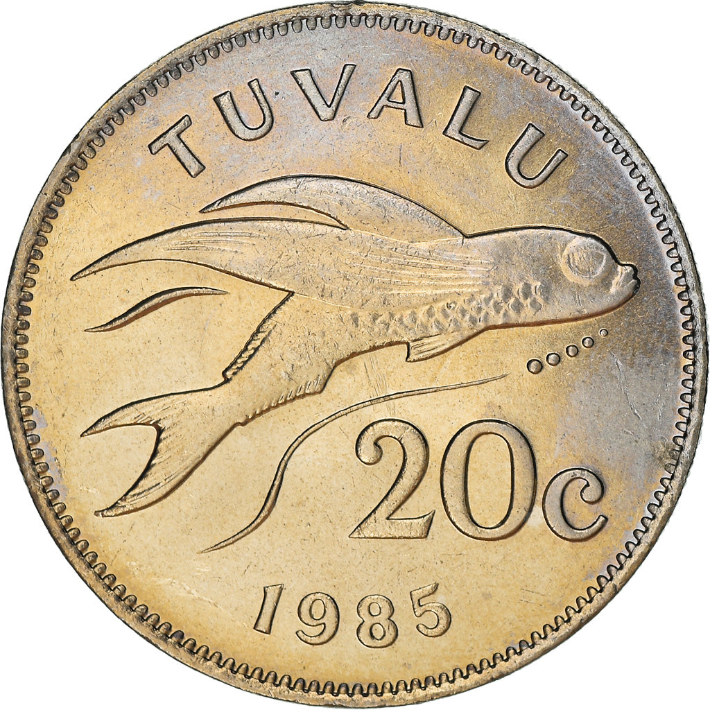 Coin, Tuvalu, 20 Cents, 1985, British Royal Mint, EF(40-45), Copper-nickel, KM:5