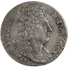 FRANCE, 20 Sols aux insignes, 1/4 ECU, 1707, Paris, KM #376.1, EF(40-45),...