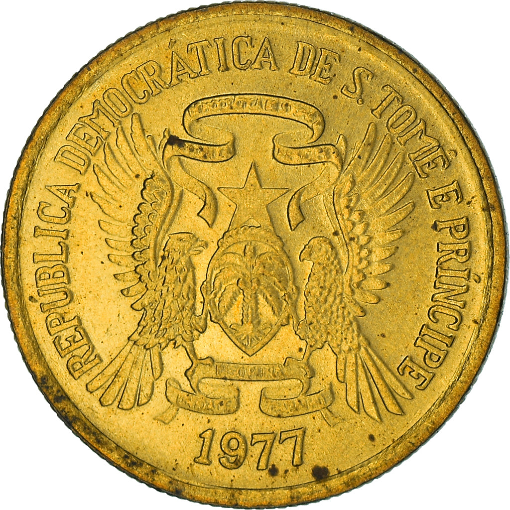 Coin, Saint Thomas and Prince, 50 Centimos, 1977, MS(63), Brass, KM:25