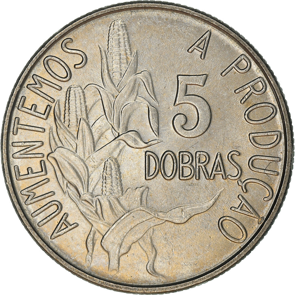 Coin, Saint Thomas and Prince, 5 Dobras, 1977, MS(63), Copper-nickel, KM:28