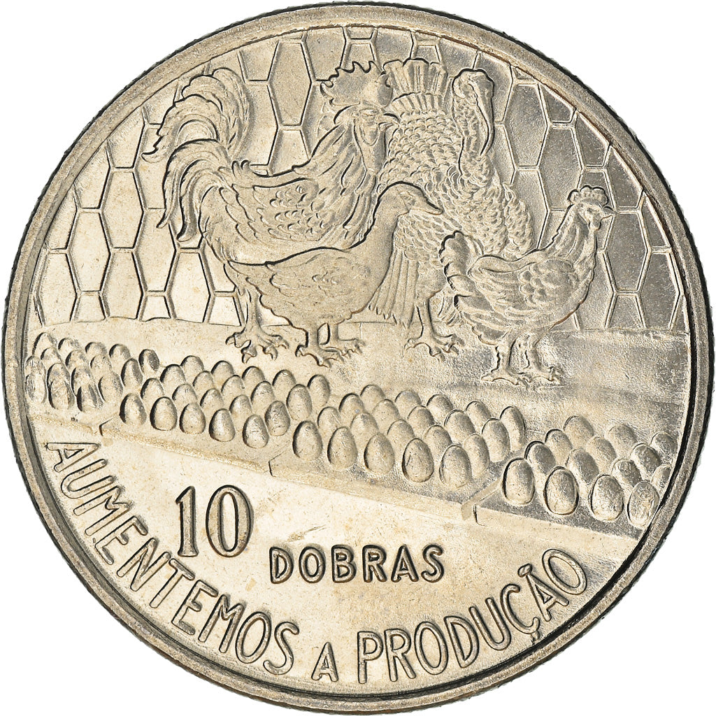 Coin, Saint Thomas and Prince, 10 Dobras, 1977, MS(63), Copper-nickel, KM:29a