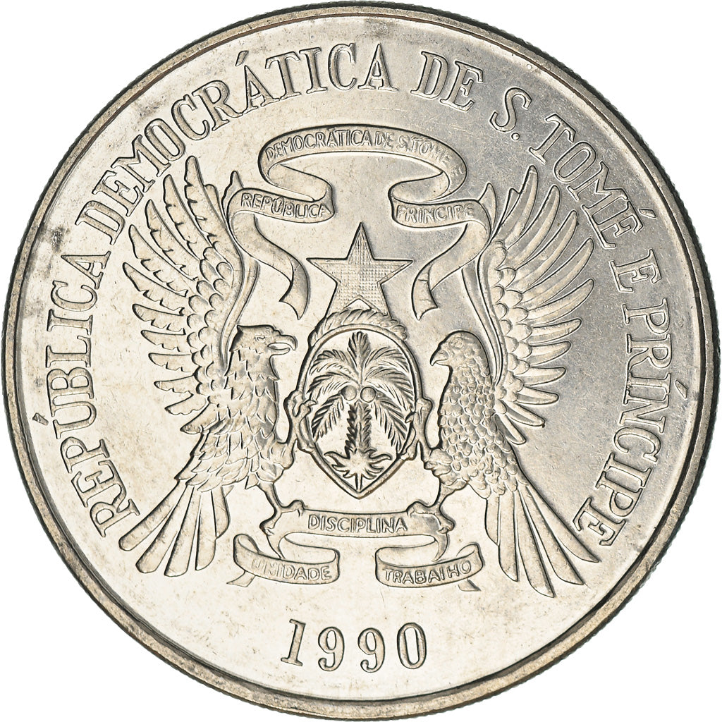 Coin, Saint Thomas and Prince, 50 Dobras, 1990, MS(63), Copper-Nickel Clad