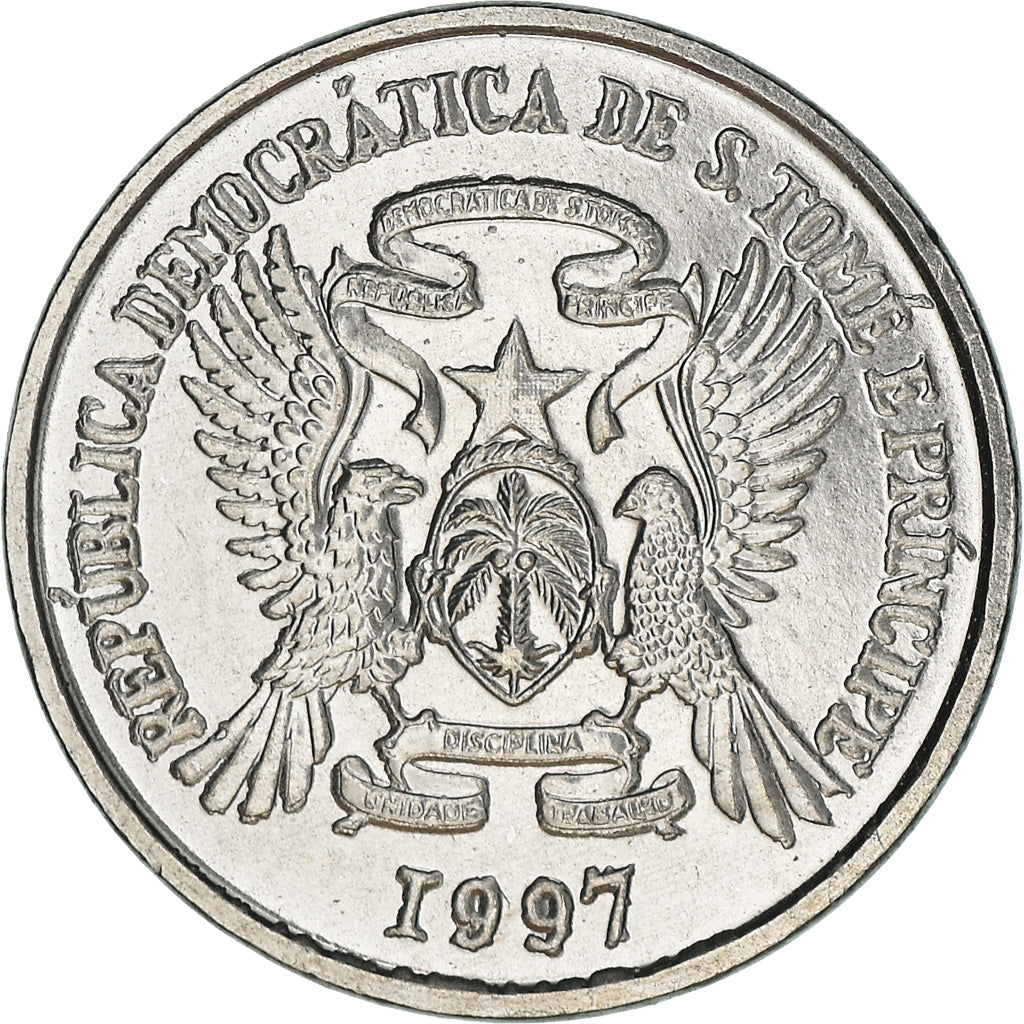 Coin, Saint Thomas and Prince, 100 Dobras, 1997, MS(63), Chrome Clad Steel