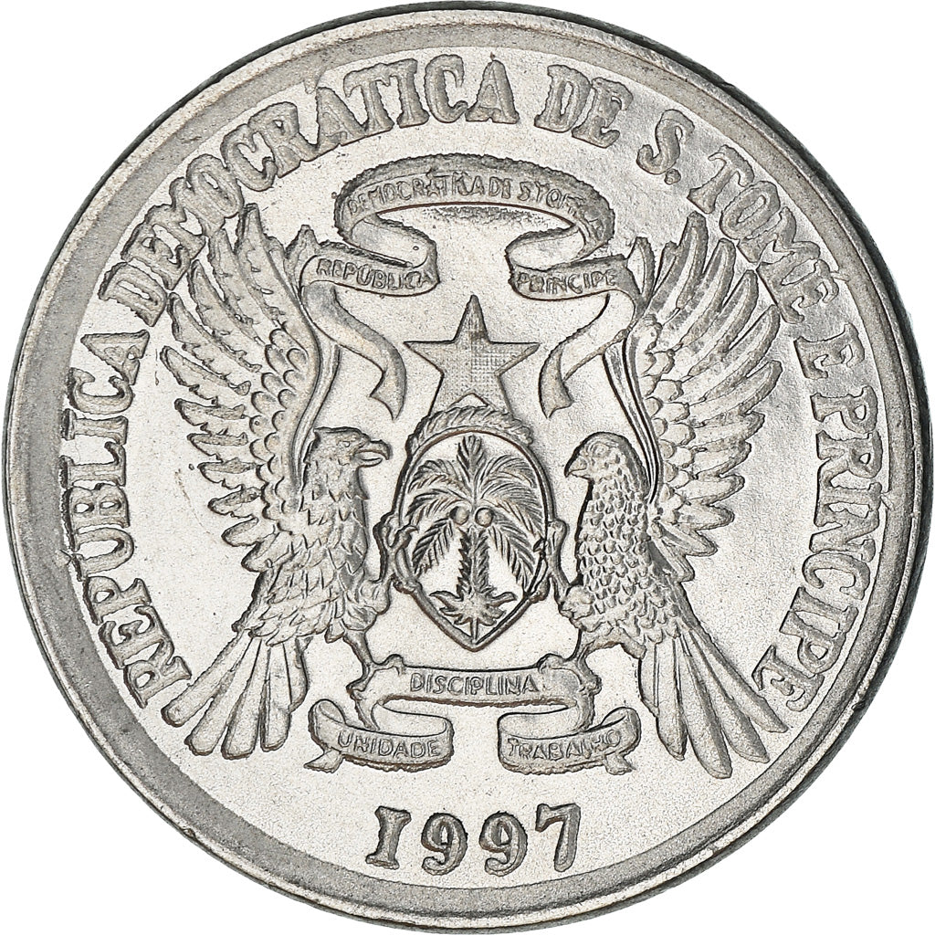 Coin, Saint Thomas and Prince, 250 Dobras, 1997, MS(63), Chrome-Steel, KM:88