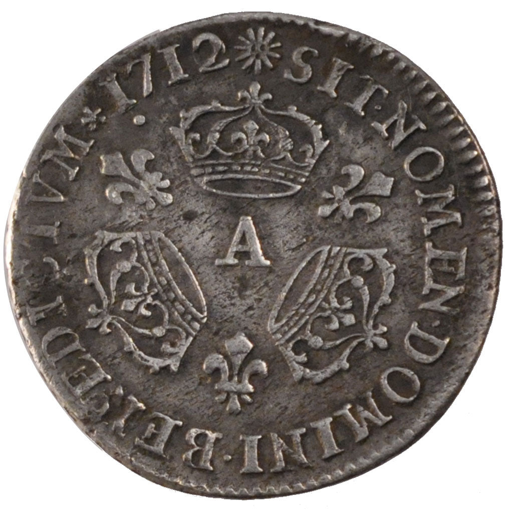 FRANCE, 1/10 Écu aux 3 couronnes, 1/10 ECU, 1712, Paris, KM #379.1, EF(40-45), .