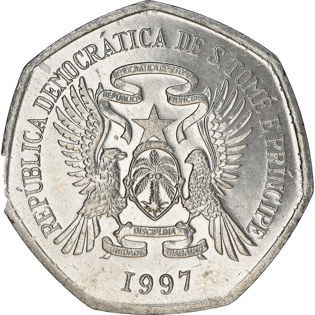 Coin, Saint Thomas and Prince, 500 Dobras, 1997, MS(63), Chrome-Steel, KM:89