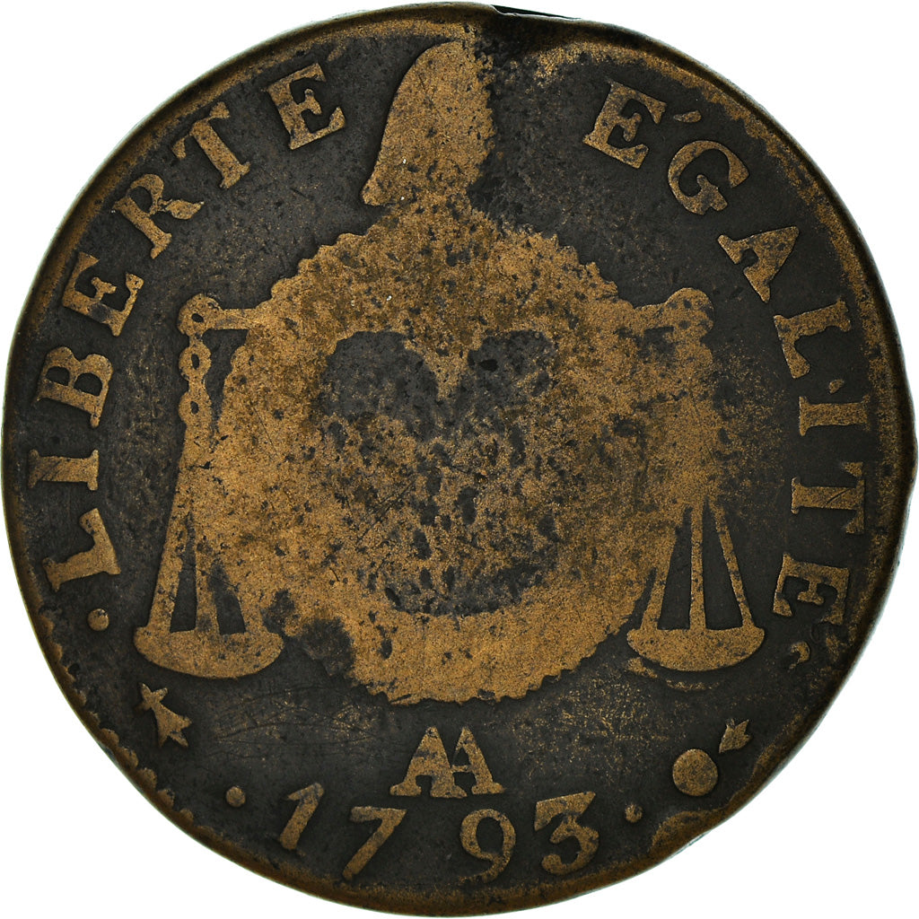 Coin, France, à la table de loi, 2 Sols, 1793 - AN II, Metz, F(12-15), Métal