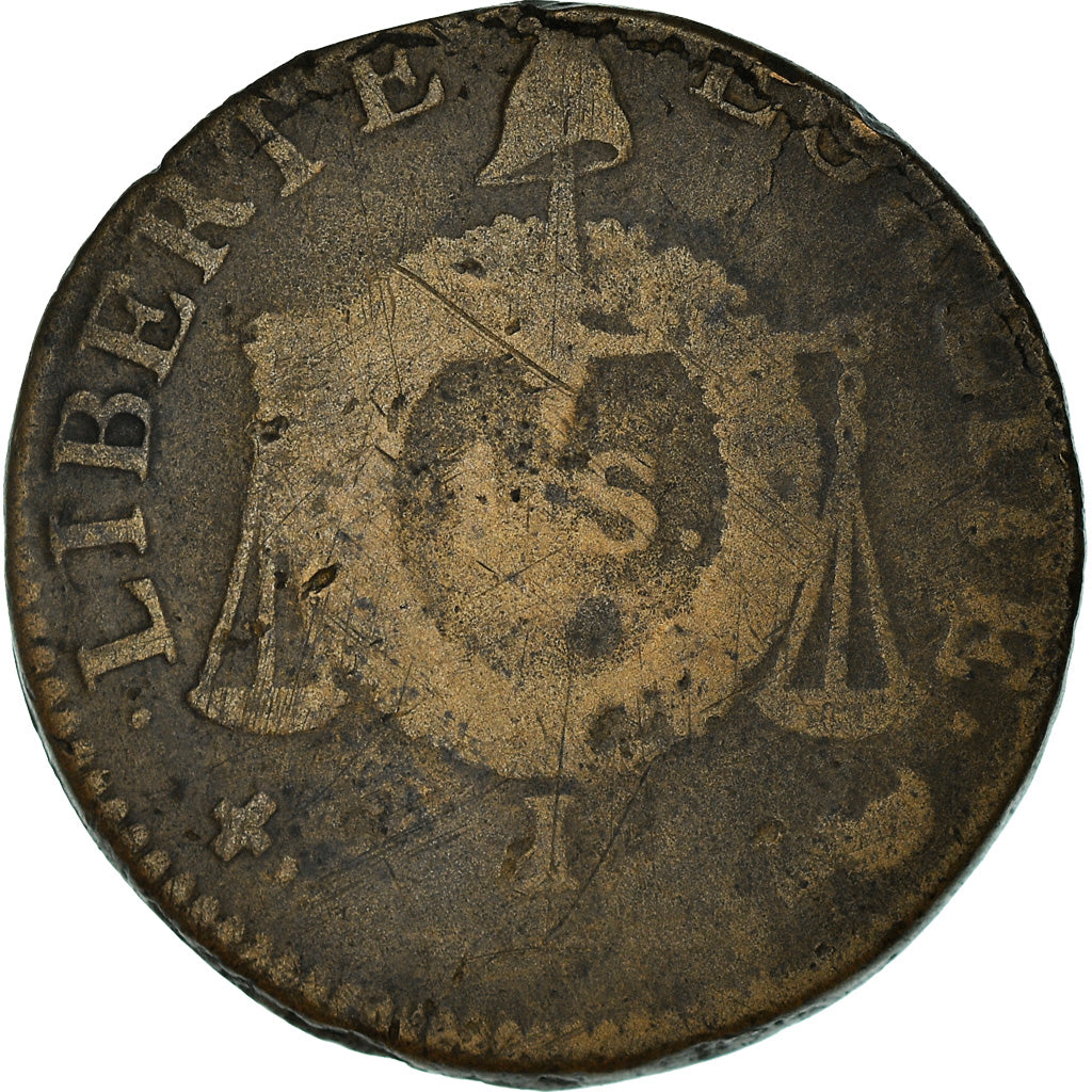 Coin, France, 1 Sol, ND(1794) - An II, Limoges, Sol à la balance, F(12-15)