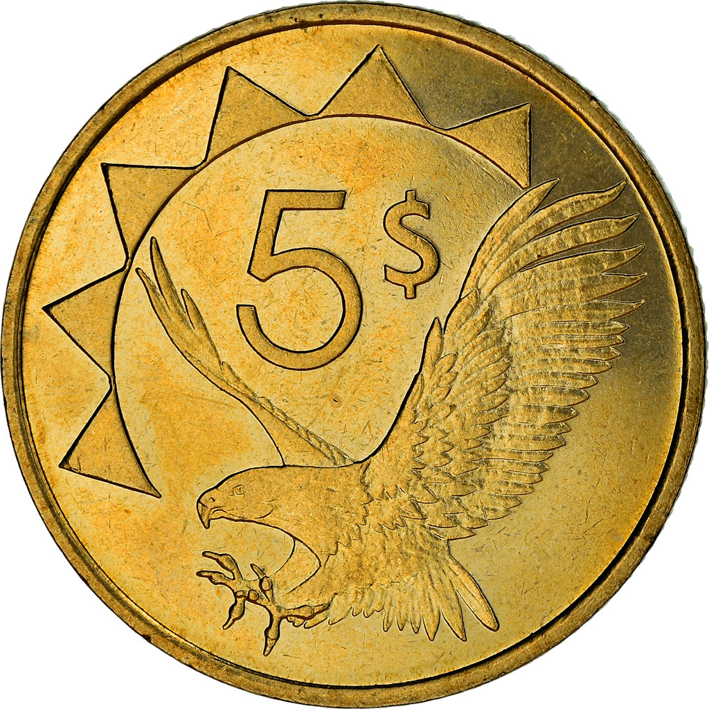 Coin, Namibia, 5 Dollars, 1993, MS(63), Brass, KM:5