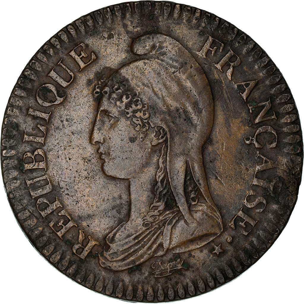 Moeda, França, Directoire, Decime, AN 5, Lille, Dupré, AU(50-53), Bronze