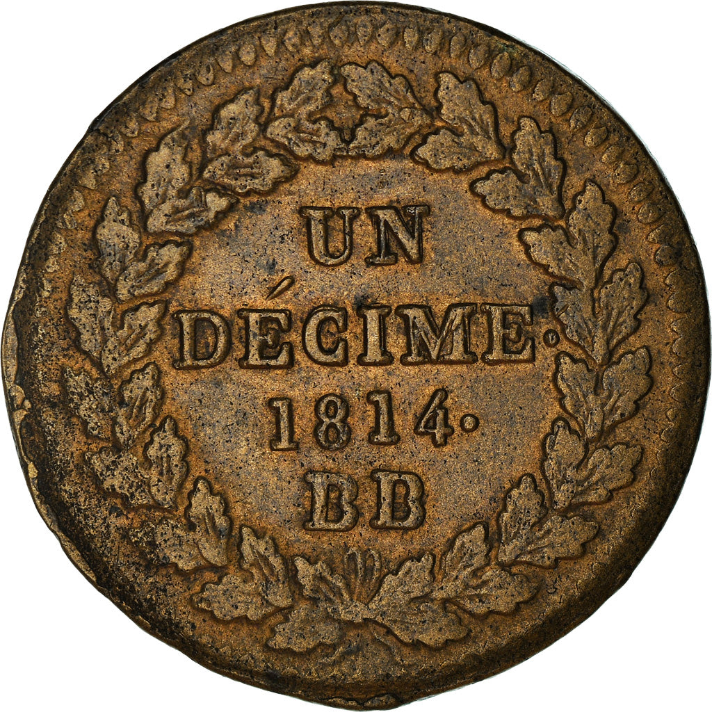 Moneta, Francja, Louis XVIII, Blocus, Decime, 1814, Strasbourg, AU(50-53)