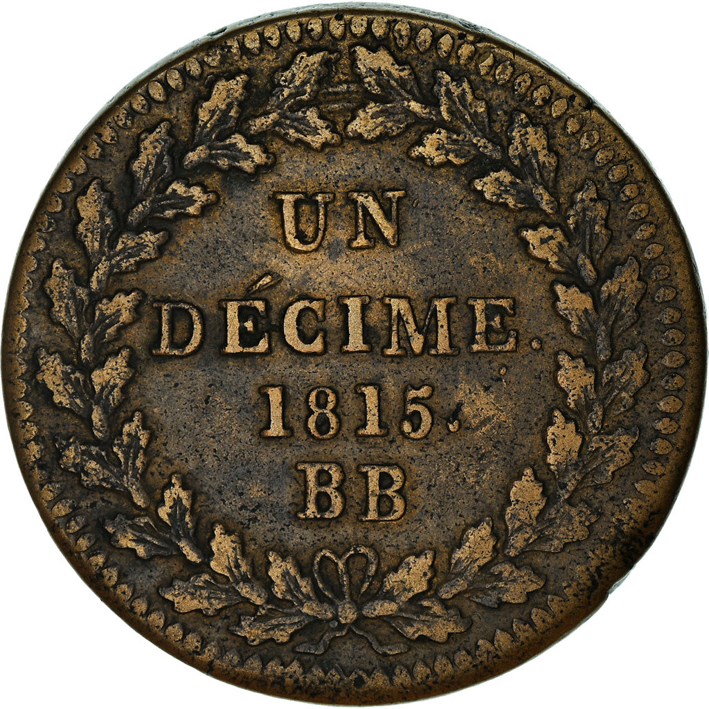 Monnaie, France, Napoleon I, Blocus, Decime, 1815, Strasbourg, TTB, Bronze