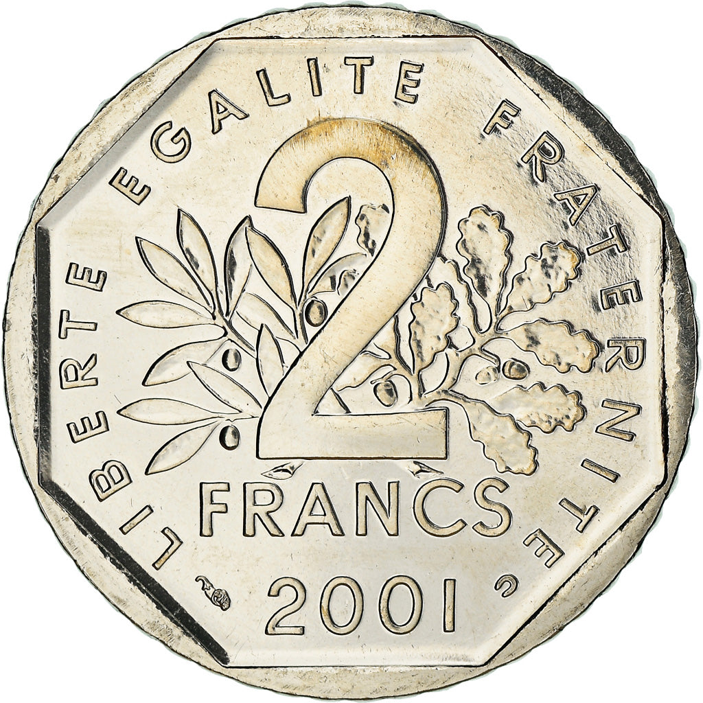 Coin, France, Semeuse, 2 Francs, 2001, Pessac, BU, MS(65-70), Nickel, KM:942.2