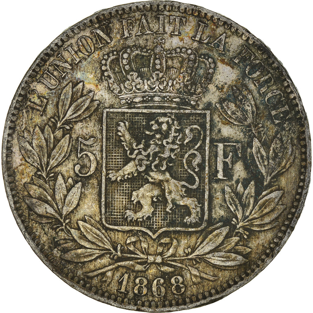 Coin, Belgium, Leopold II, 5 Francs, 1868, Brussels, EF(40-45), Silver, KM:24