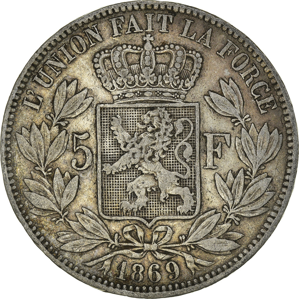 Coin, Belgium, Leopold II, 5 Francs, 1869, Brussels, EF(40-45), Silver, KM:24