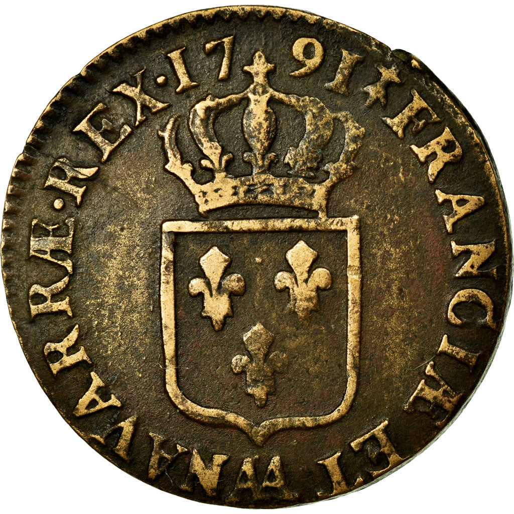 Münze, Frankreich, Louis XVI, Sol ou sou, Sol, 1791, Metz, S+, Kupfer