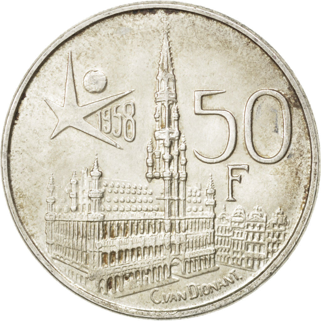 Coin, Belgium, 50 Francs, 50 Frank, 1958, AU(55-58), Silver, KM:151.1