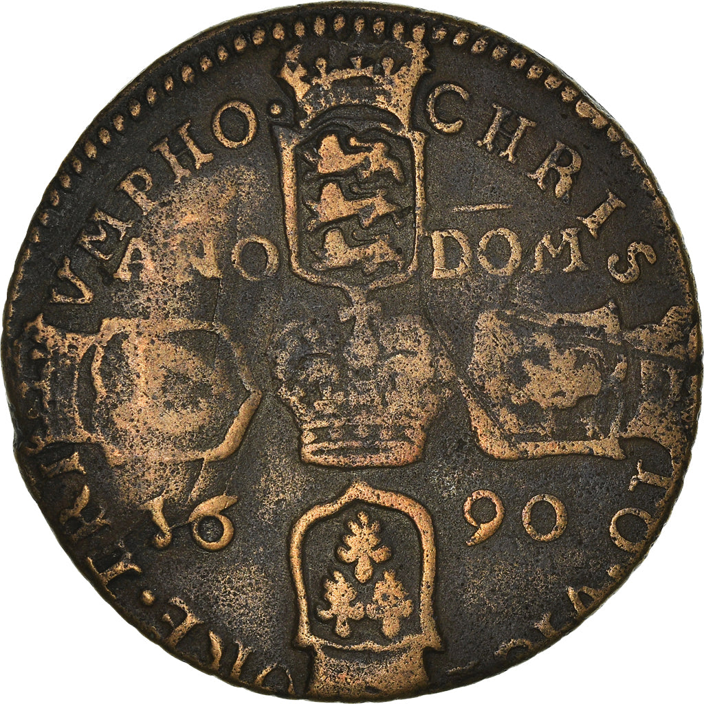Moeda, Irlanda, Jacques II, Gunmoney, Crown, 1690, Dublin, VF(20-25), Latão