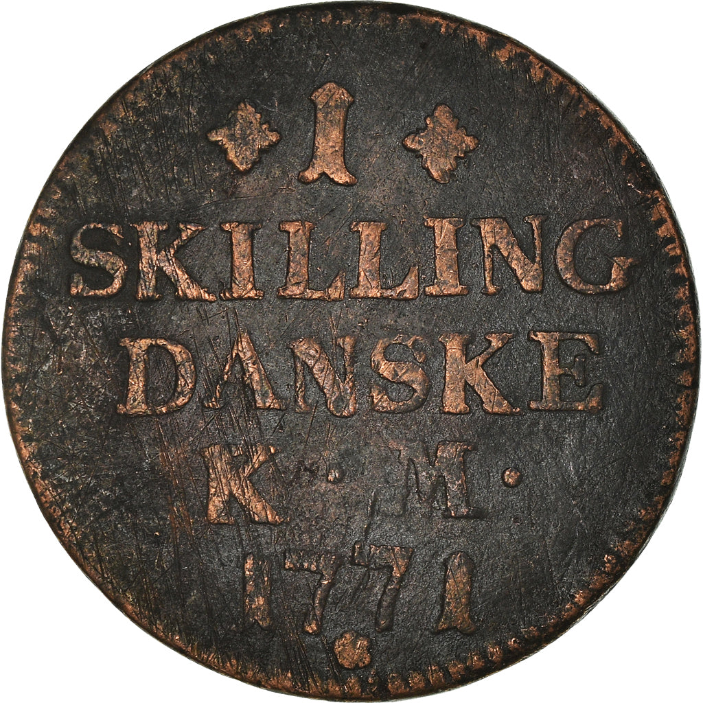 Coin, Denmark, Christian VII, Skilling, 1771, Copenhagen, VF(30-35), Copper