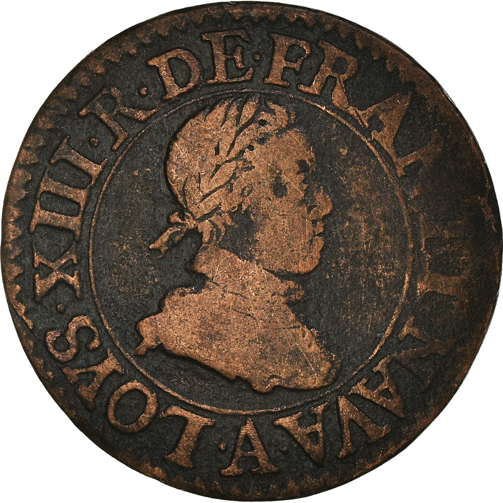 Münze, Frankreich, Louis XIII, Double tournois, buste enfantin, Double