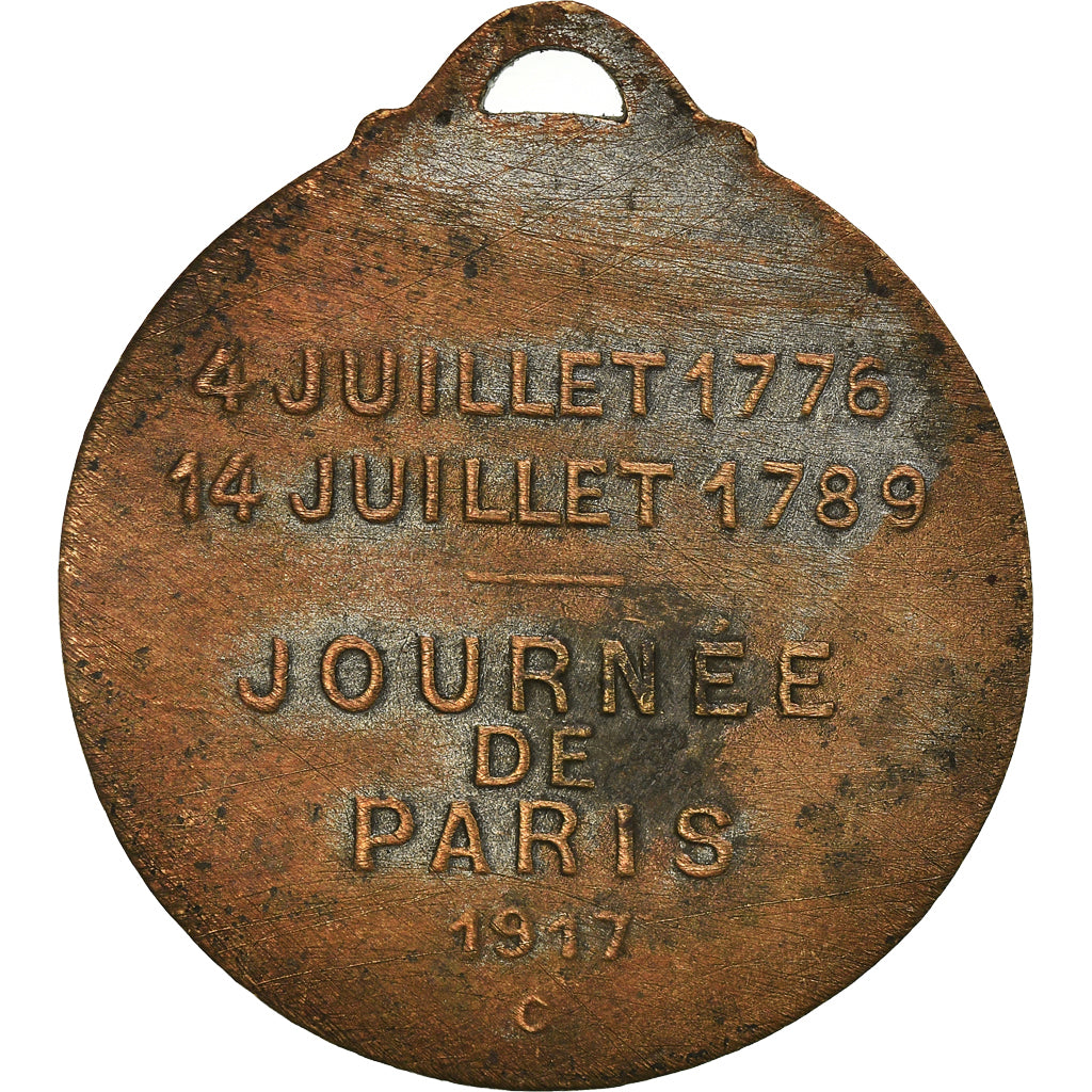 Francja, Medal, WASHINGTON & LAFAYETTE, Journée de Paris, Politic, 1917, GASTON