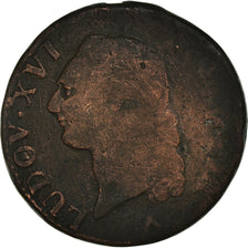 Moneta, Francja, Louis XVI, Sol, Sol, 1784, Lille, F(12-15), Miedź, KM:578.16