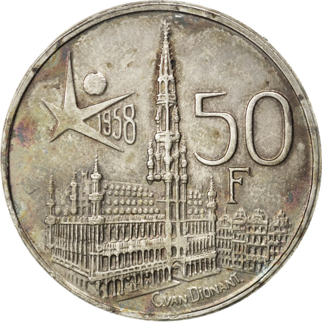 BELGIUM, 50 Francs, 50 Frank, 1958, KM #150.1, EF(40-45), Silver, 30, 12.56
