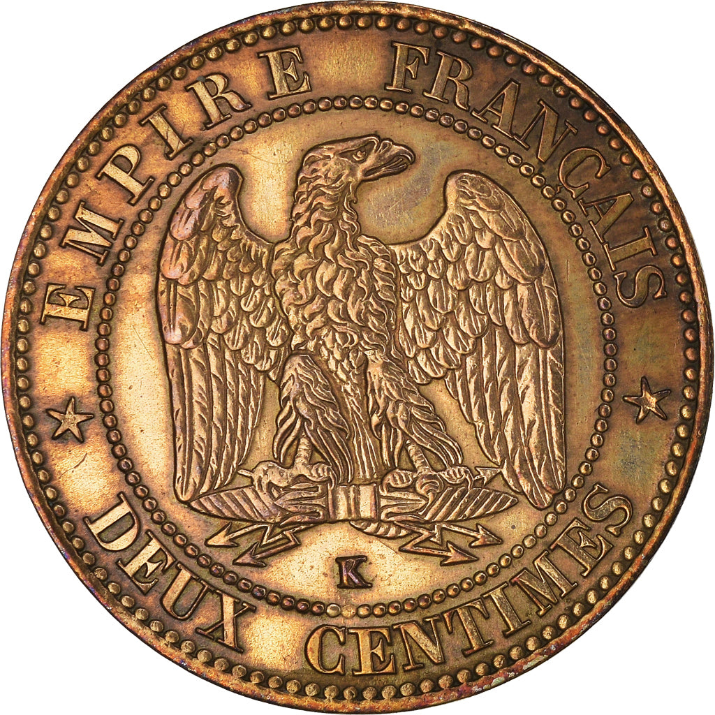 Moneta, Francia, Napoleon III, 2 Centimes, 1862, Bordeaux, BB, Bronzo, KM:796.6