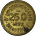 Moneda, Francia, 25 Centimes, 1922, Dunkerque, BC+, Latón, Elie:10.9