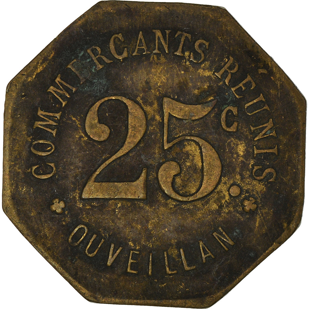 Coin, France, 25 Centimes, Ouveillan, VF(30-35), Brass, Elie:10.3