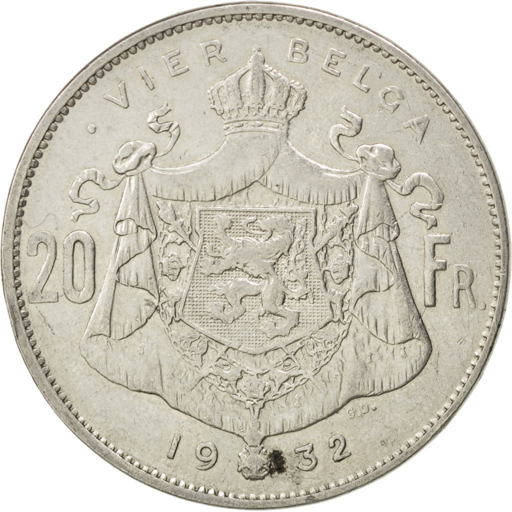 Coin, Belgium, 20 Francs, 20 Frank, 1932, EF(40-45), Nickel, KM:102