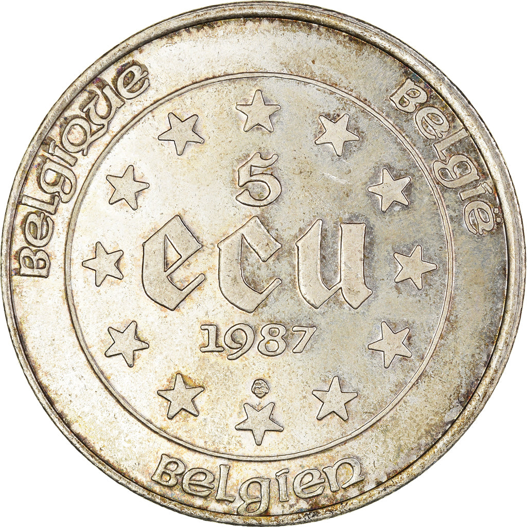 Coin, Belgium, Baudouin I, 5 Ecu, 1987, EF(40-45), Silver, KM:166