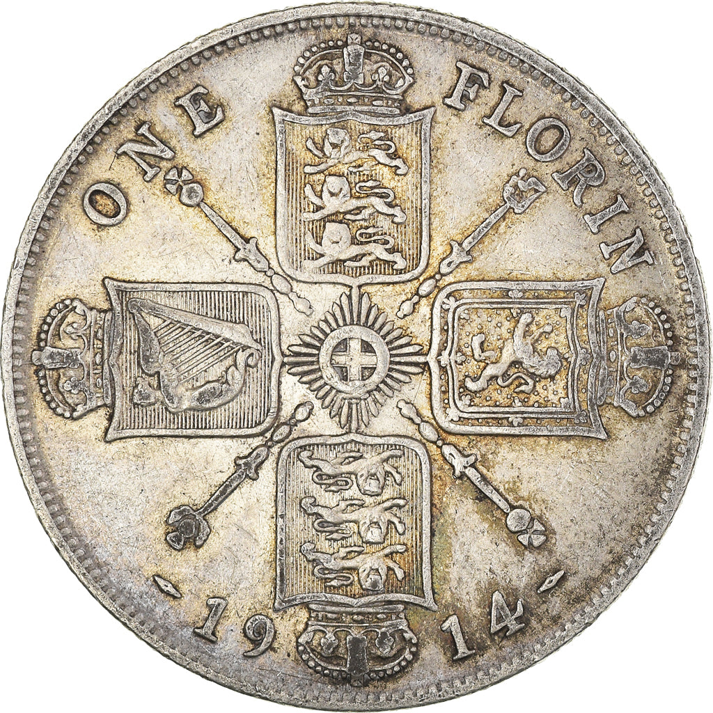 Coin, Great Britain, George V, Florin, Two Shillings, 1914, British Royal Mint
