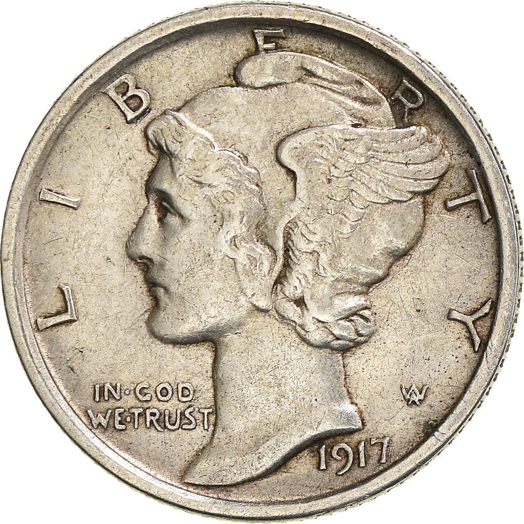 Coin, United States, Mercury, Dime, 1917, San Francisco, EF(40-45), Silver