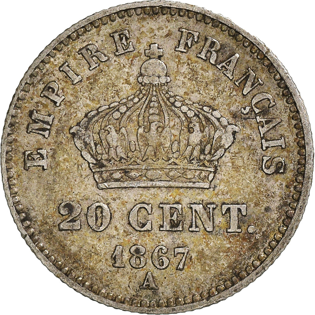 Coin, France, Napoleon III, 20 Centimes, 1867, Paris, EF(40-45), Silver