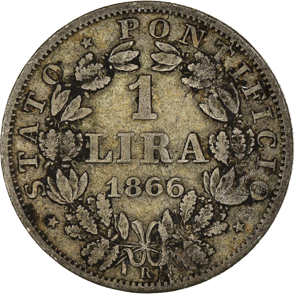 Munten, Vaticaan, Pius IX, Lira, 1866, Roma, ZF, Zilver, KM:1377.2