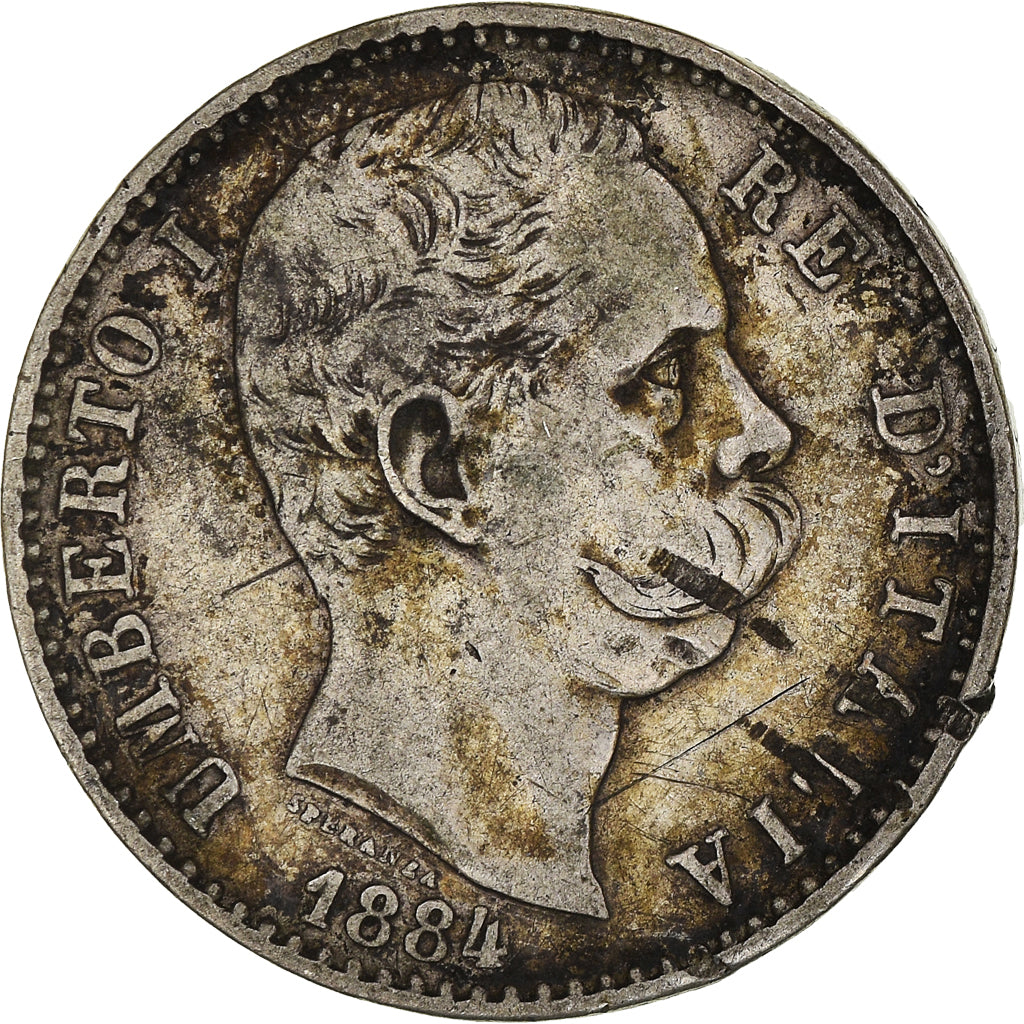 Coin, Italy, Umberto I, 2 Lire, 1884, Rome, VF(20-25), Silver, KM:23