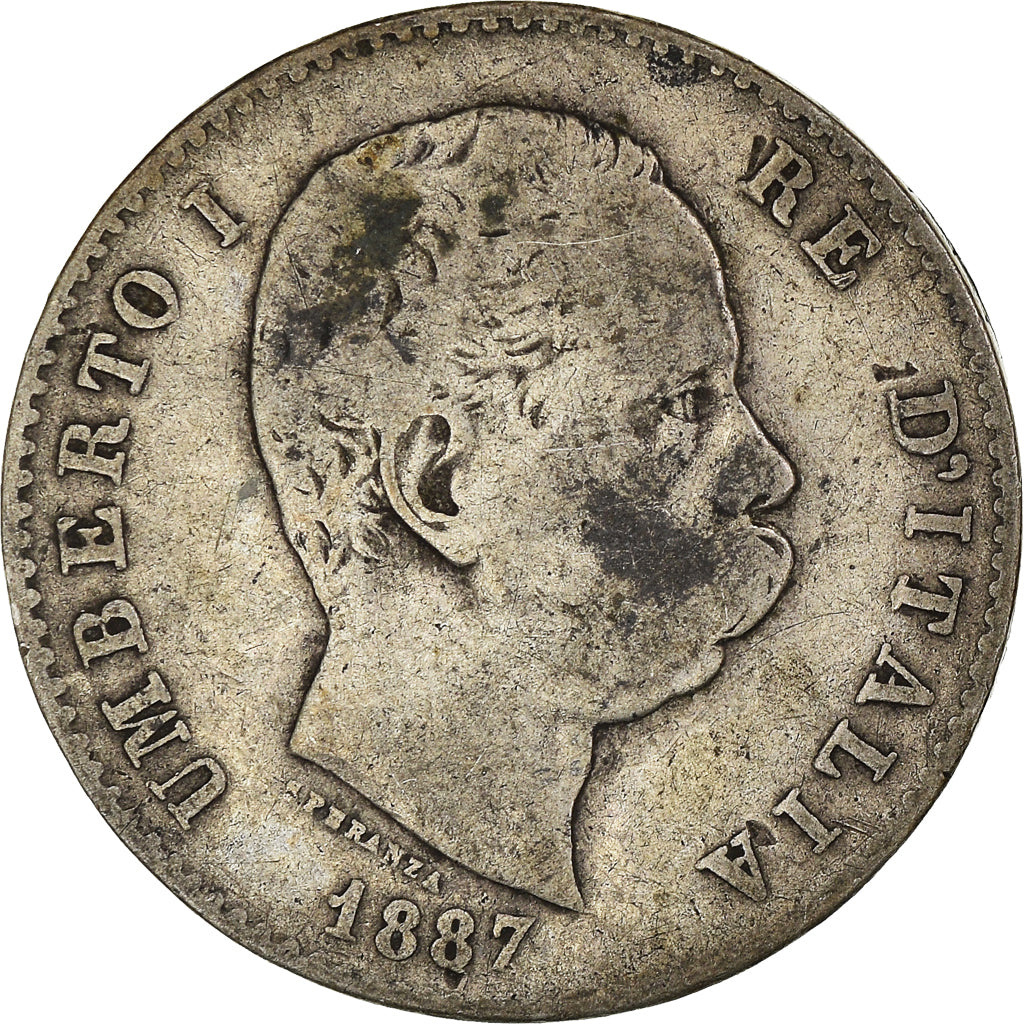 Moneda, Italia, Umberto I, Lira, 1887, Milan, BC+, Plata, KM:24.2