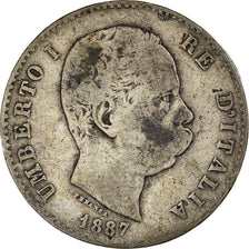 Moneda, Italia, Umberto I, Lira, 1887, Milan, BC+, Plata, KM:24.2