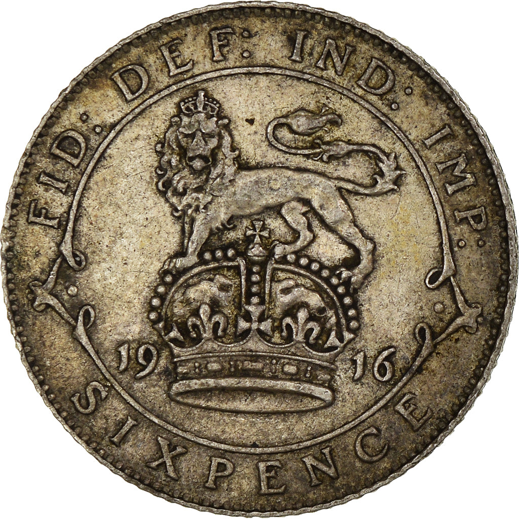 Coin, Great Britain, George V, 6 Pence, 1916, British Royal Mint, VF(20-25)