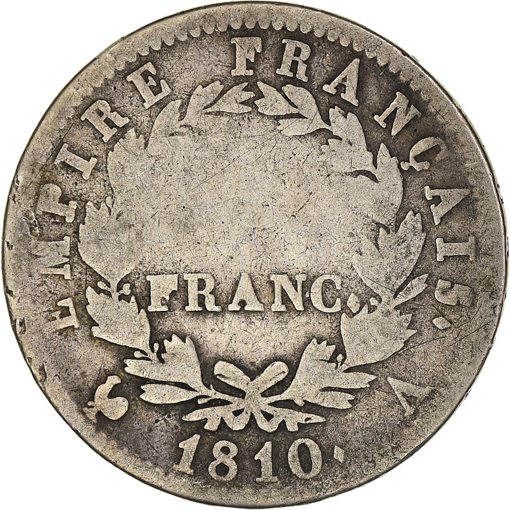 Coin, France, Napoleon I, Franc, 1810, Paris, VG(8-10), Silver, KM:692.1
