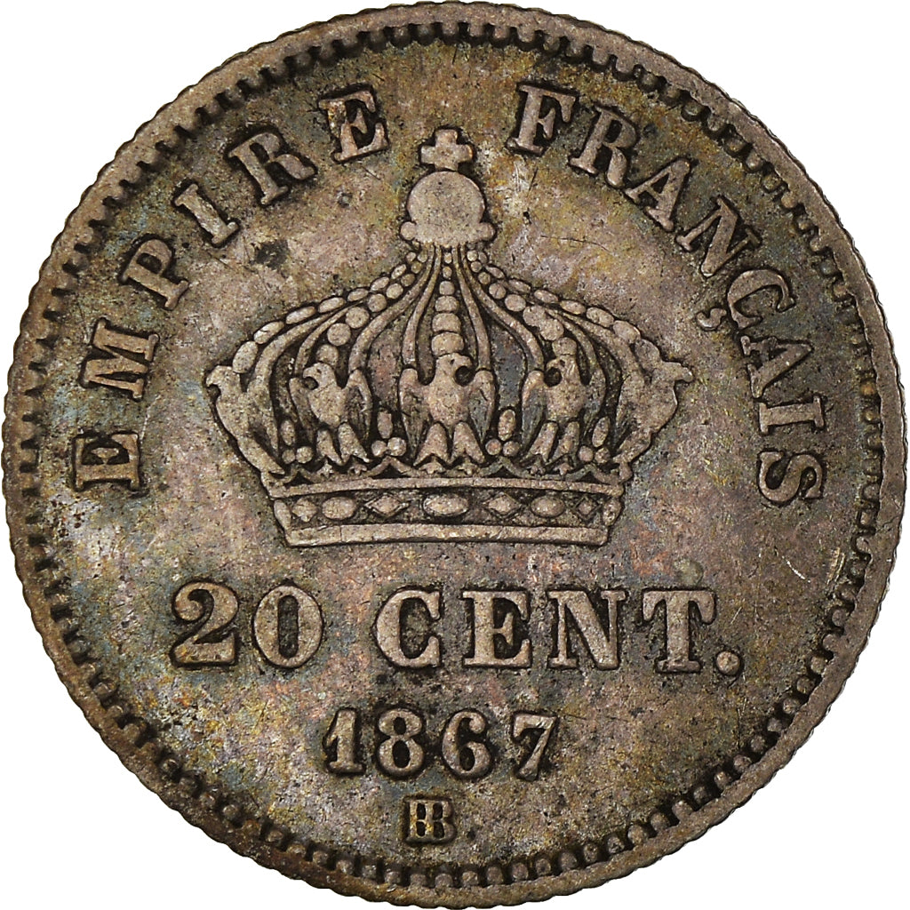Moneta, Francja, Napoleon III, 20 Centimes, 1867, Strasbourg, EF(40-45), Srebro