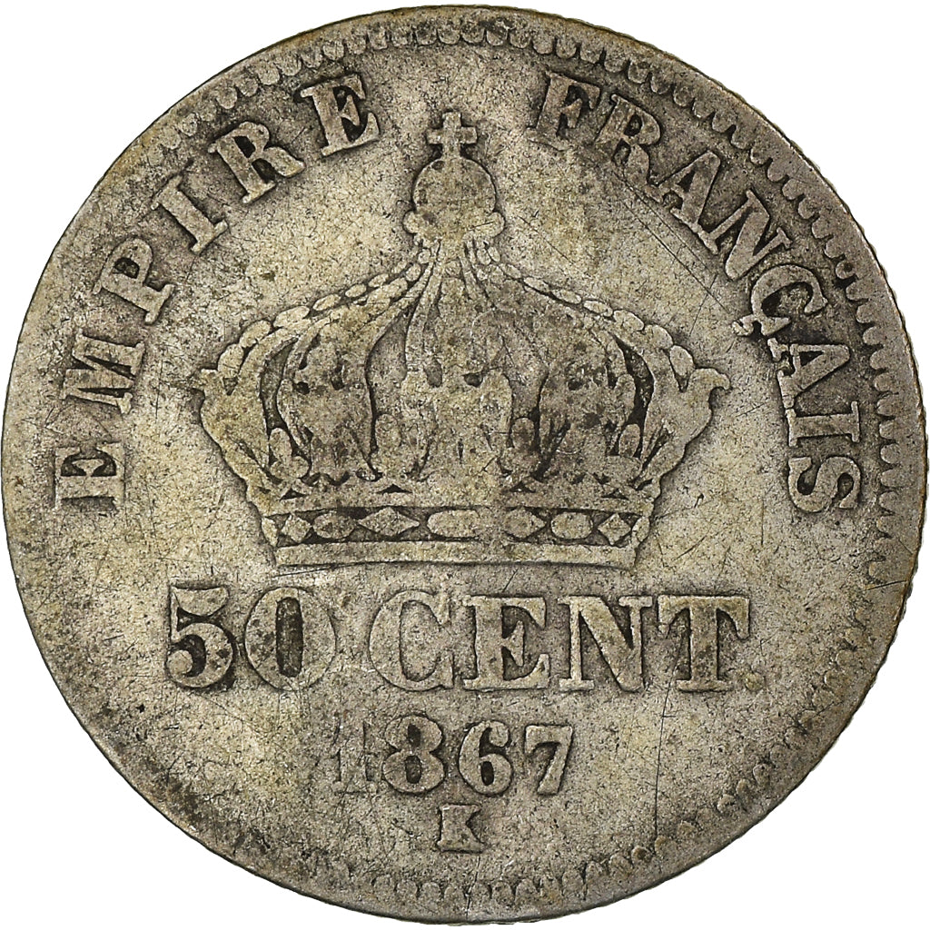Coin, France, Napoleon III, Satirical, 50 Centimes, 1867, Bordeaux, VG(8-10)