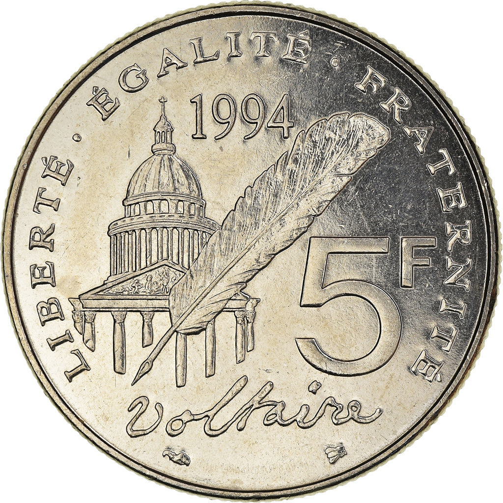 Coin, France, Voltaire, 5 Francs, 1994, Paris, MS(63), Nickel, KM:1063