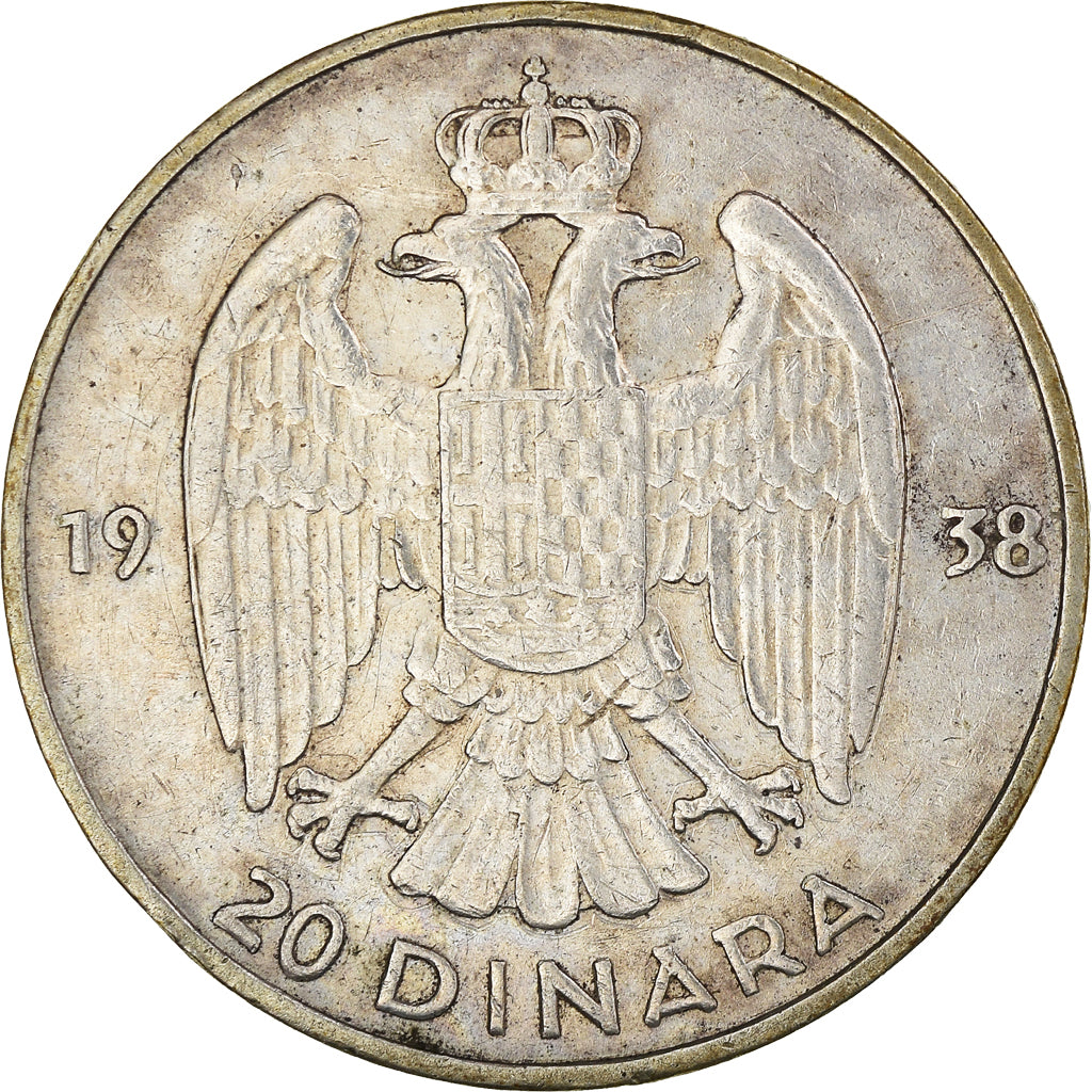 Moneta, Iugoslavia, Petar II, 20 Dinara, 1938, Belgrade, BB, Argento, KM:23
